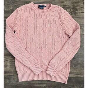 Ralph Lauren Women's Pink Long Sleeve Pullover Cable Knit Sweater Large